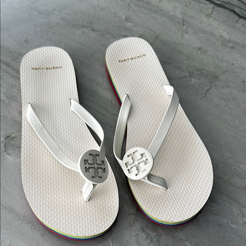 Tory Burch White Sandals with Logo